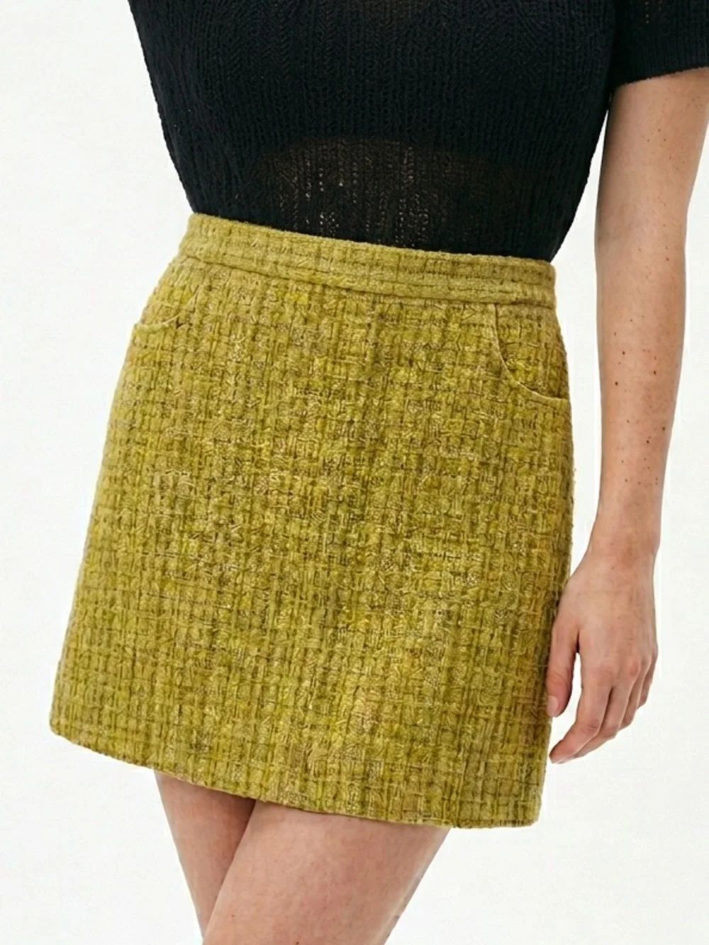 MOLLY BRACKEN | NEW Lemon Yellow Mini Tweed Skirt Women’s Size Medium